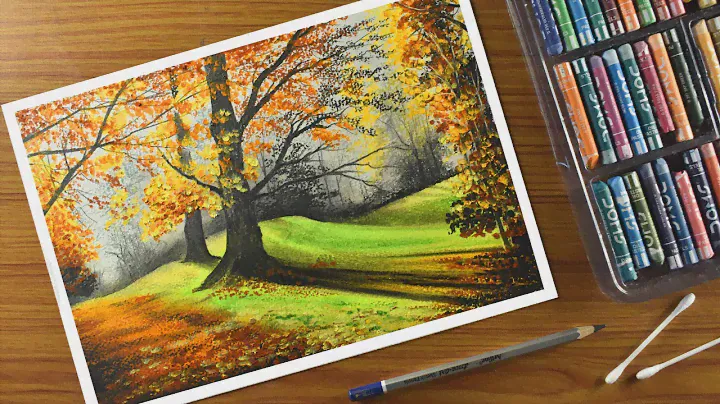 Oil pastel scenery / Step by step tree landscape oil pastel Drawing for beginners